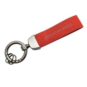 Keyfob Keychain For Mercedes AMG Red Suede Engraved Logo